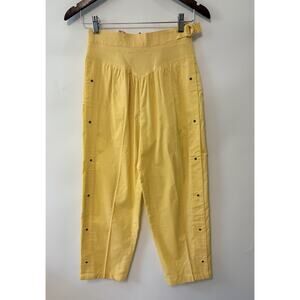 Vintage French butter‎ yellow cotton capri pants 80s Sz 2 XS High Waisted France